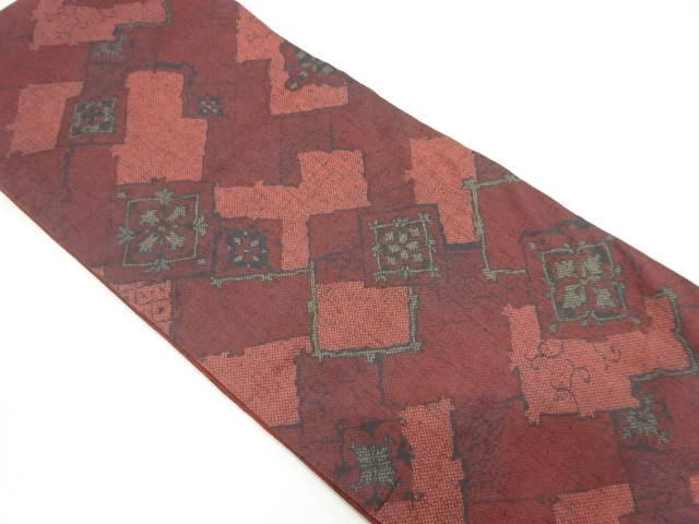 リサイクル　菱に抽象花模様織り出し全通袋帯